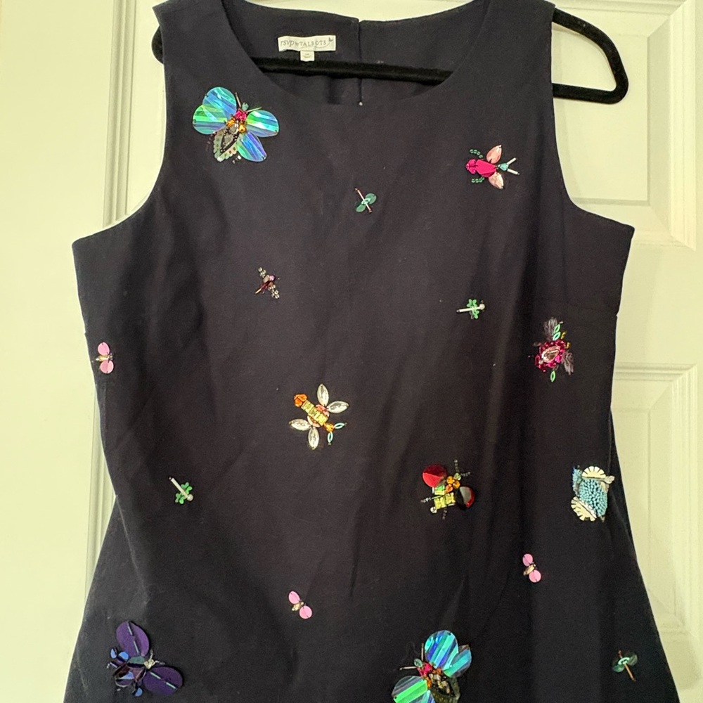 Talbots Black Sleeveless Top with Colorful Embroidery